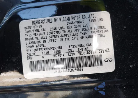 2020 Infiniti Q50 Luxe Awd z USA, uszkodzony, nr VIN JN1EV7AR2LM250059